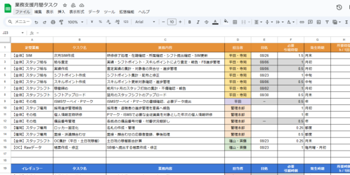 業務支援月間タスク